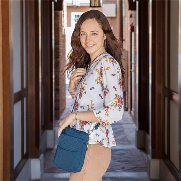 anti theft crossbody bag travel pouch RFID blocking quilted slim shoulder purses - Picture 2 of 7